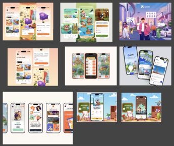 Illustrated game moodboard: loud illustrations and solid bottom sheets