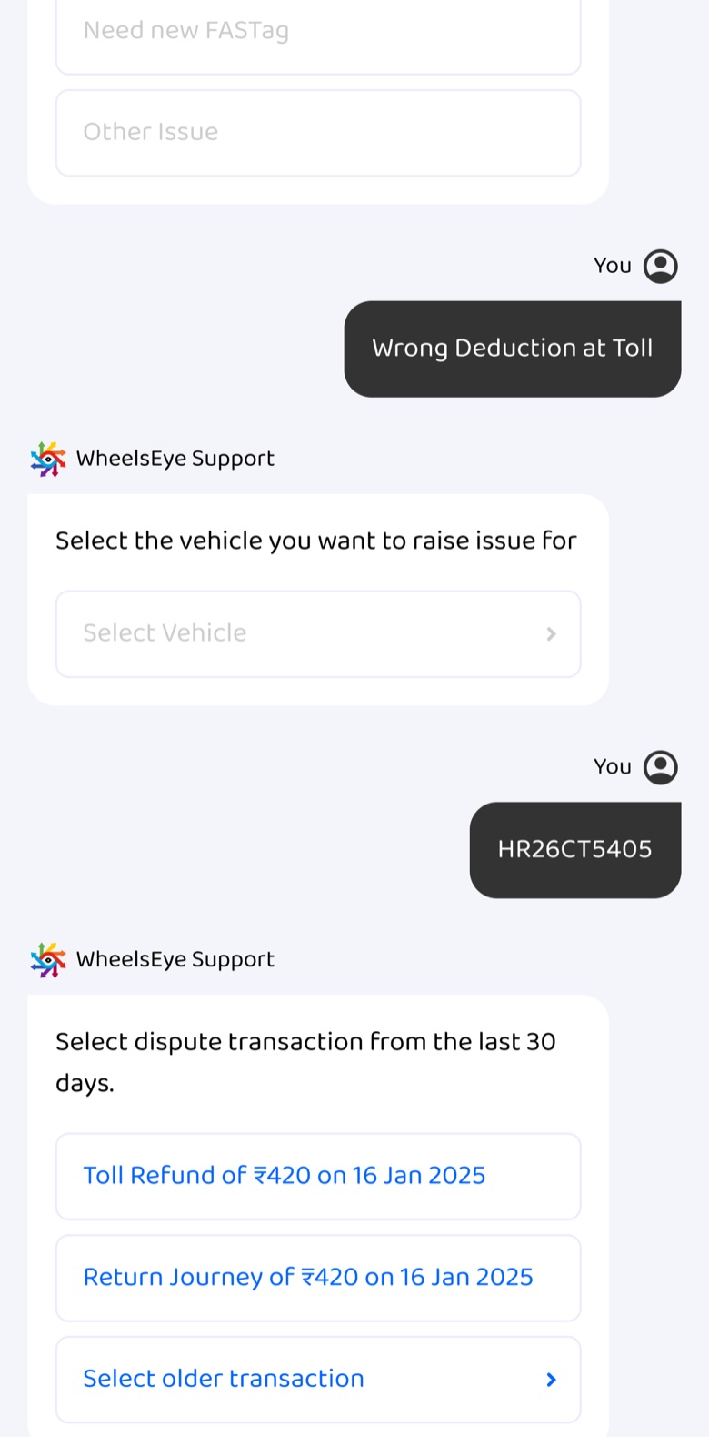 Select the dispute transaction from the last 30 days