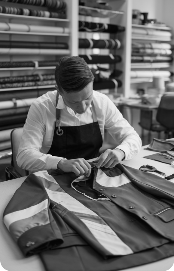 A tailor laying out a jacket pattern