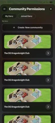 Community permissions: My Denz and Joined Denz