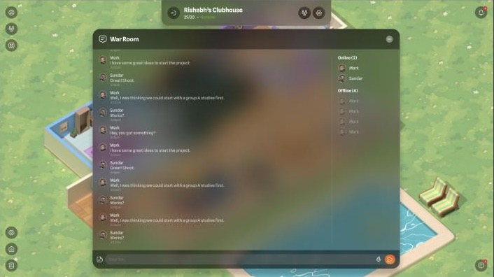The War Room channel over the den, with online and offline members