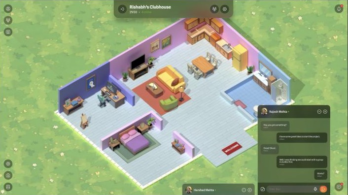 Direct messages docked as small windows along the bottom of the den