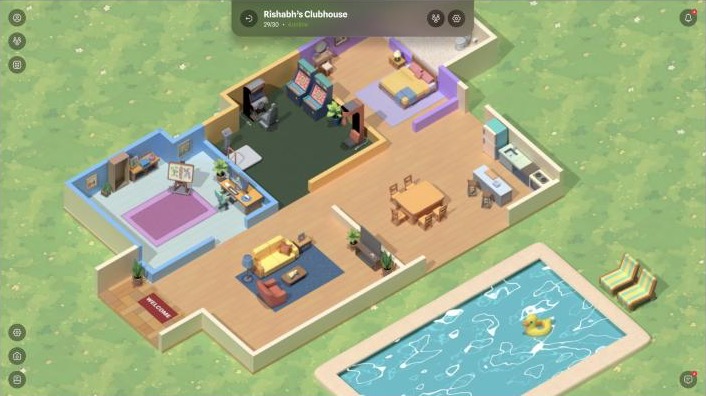 The web app: a community den with a pool, 29 of 30 members and 4 online