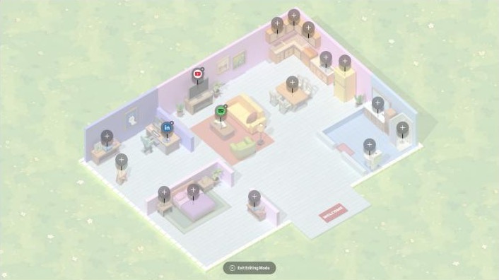 Edit mode: the room faded and a plus on every placeable object