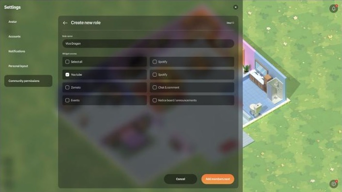 Create new role: a name and a checklist of widget access