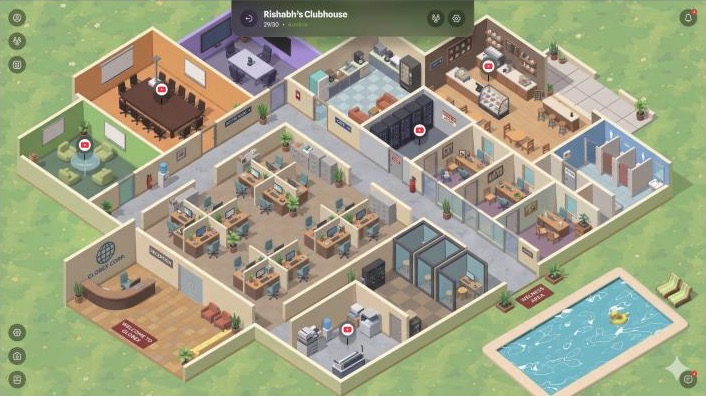 An office layout with widgets pinned to rooms