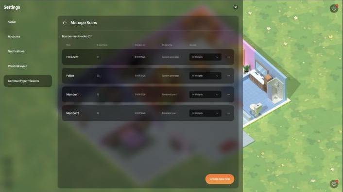 Manage roles: President and Police by default, custom roles created by the president