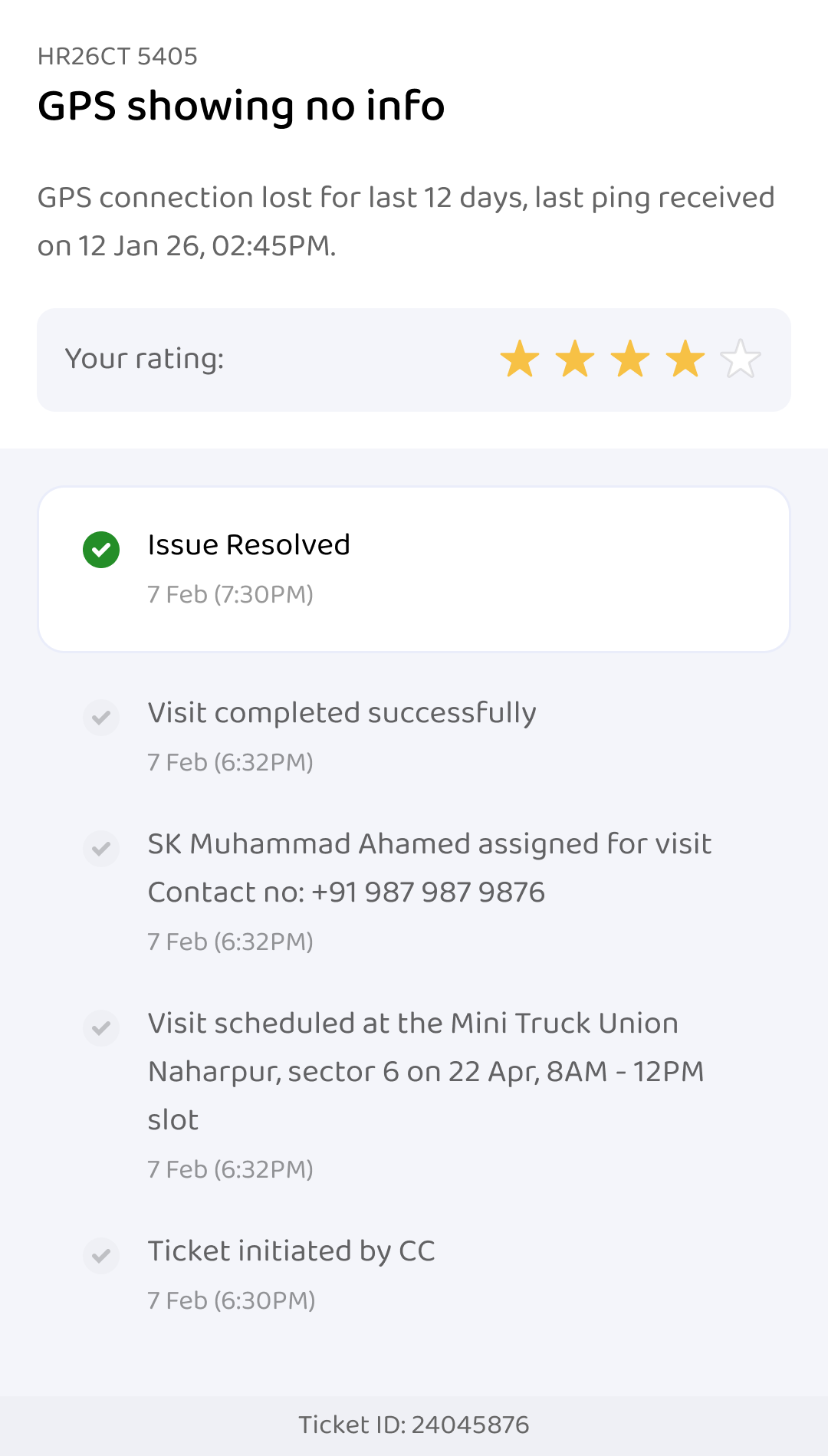 Issue resolved; your rating: four stars