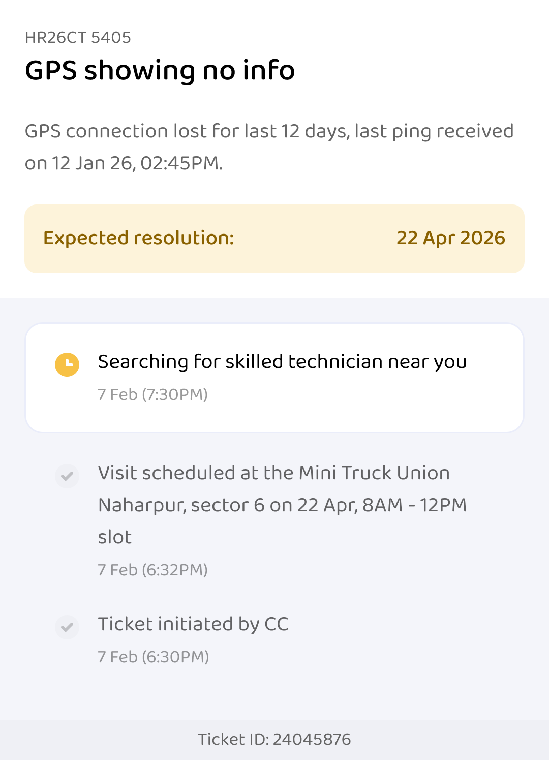 Visit scheduled at the Mini Truck Union, Naharpur, 22 Apr 8AM to 12PM; searching for a skilled technician near you