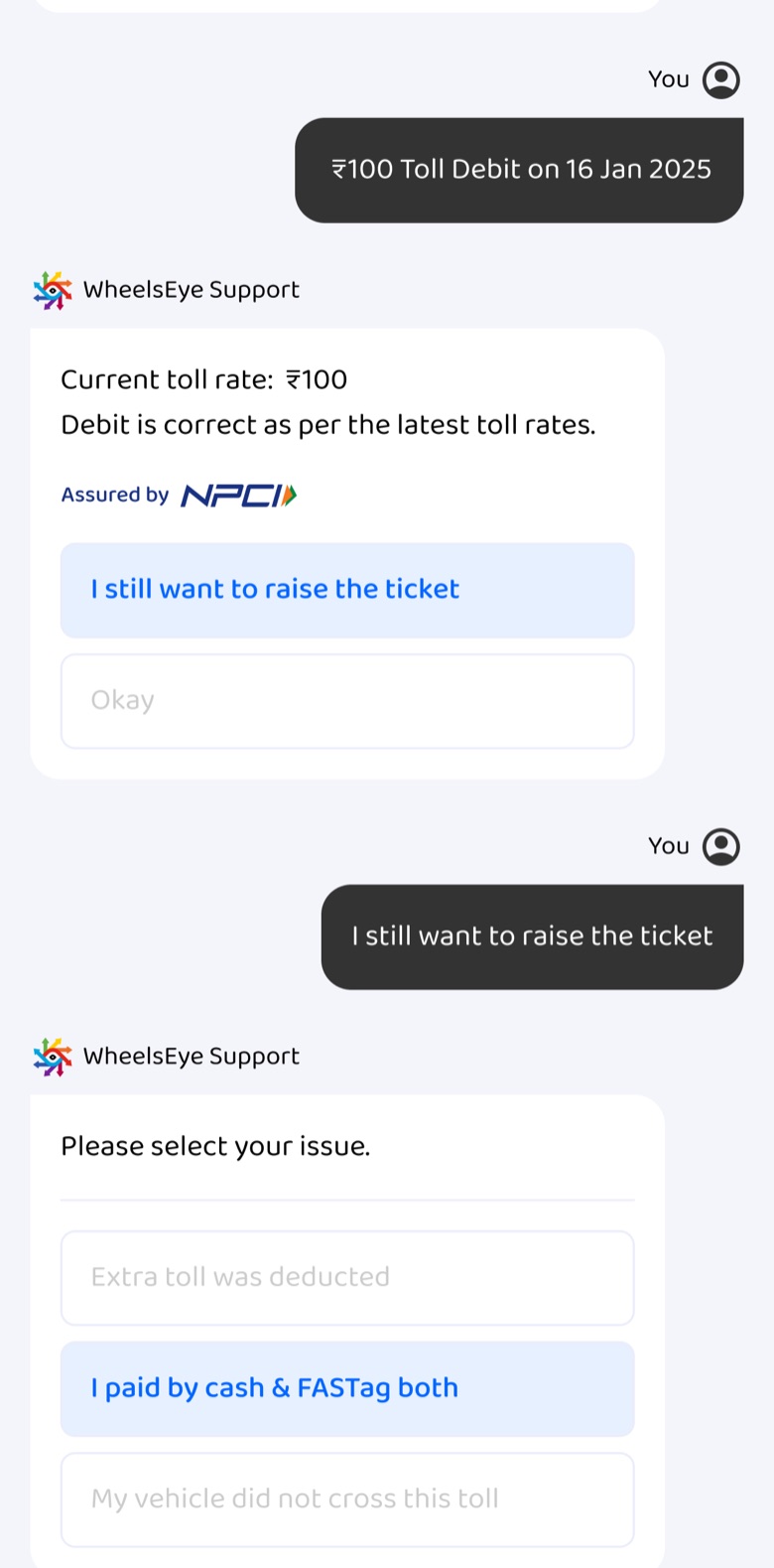 I paid by cash and FASTag both, chosen