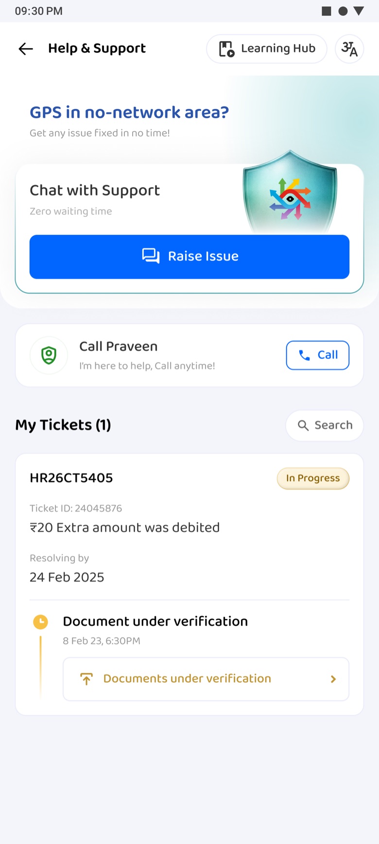 Help and Support with the new ticket in progress under My Tickets