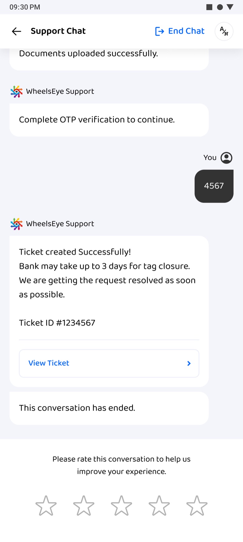 Ticket created; please rate this conversation, five stars