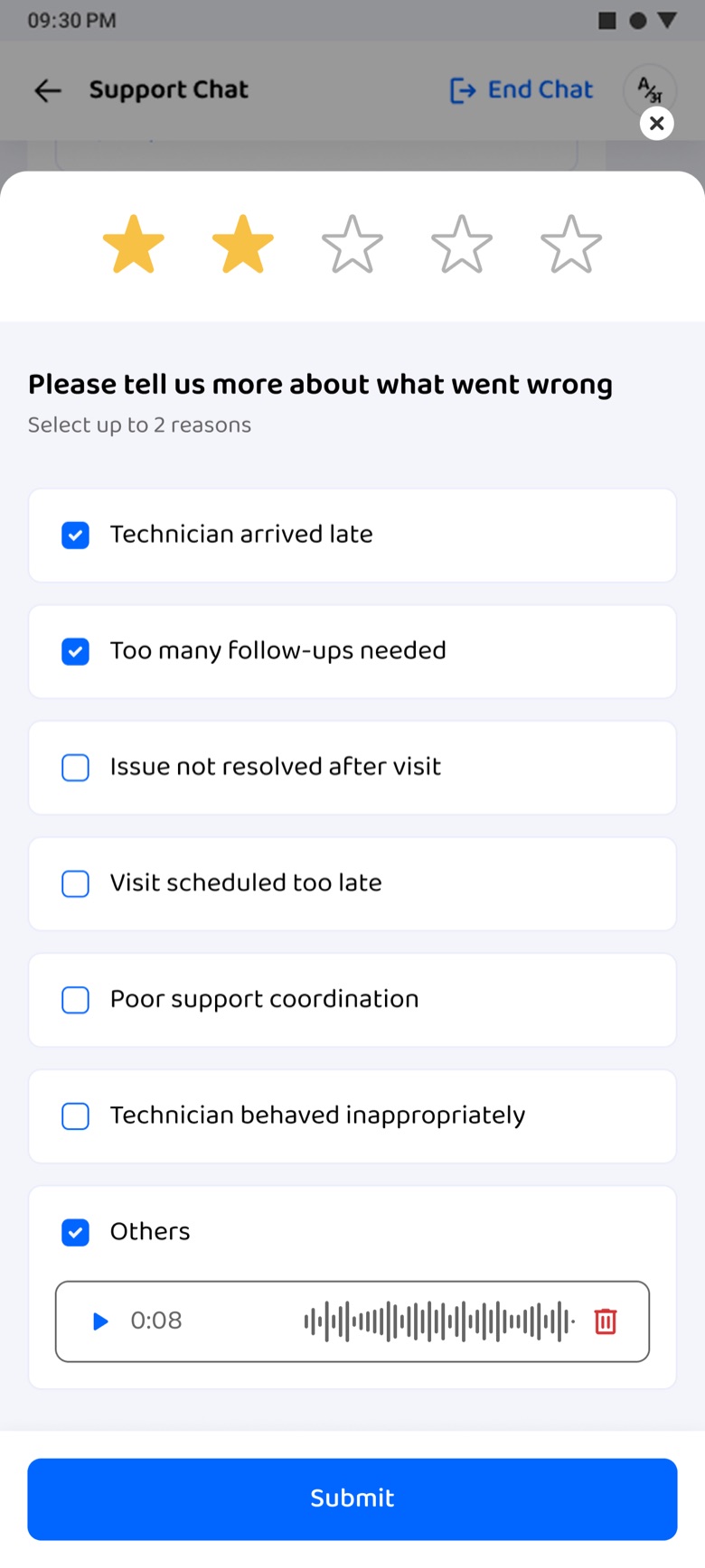 Voice note recorded, ready to play back