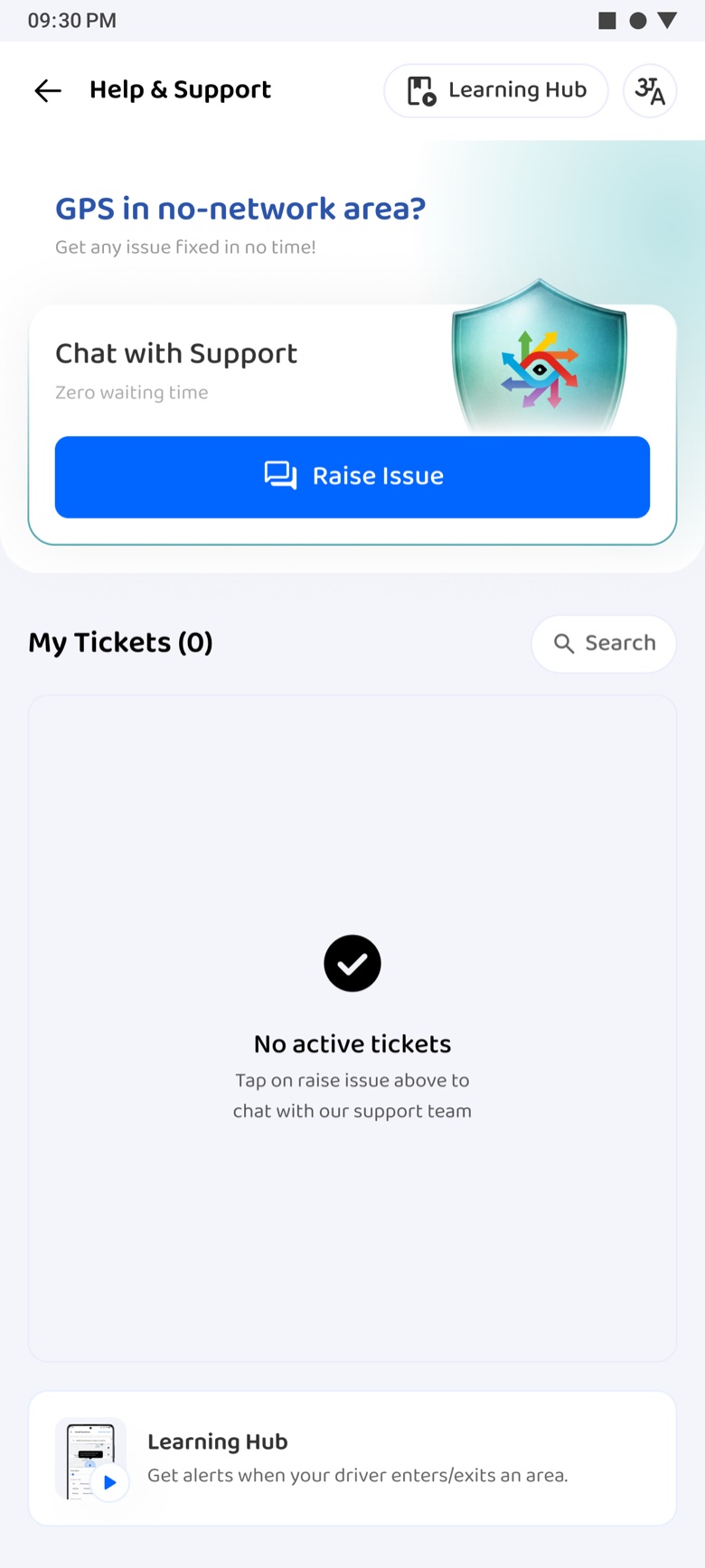 Help and Support on a first visit with no active tickets