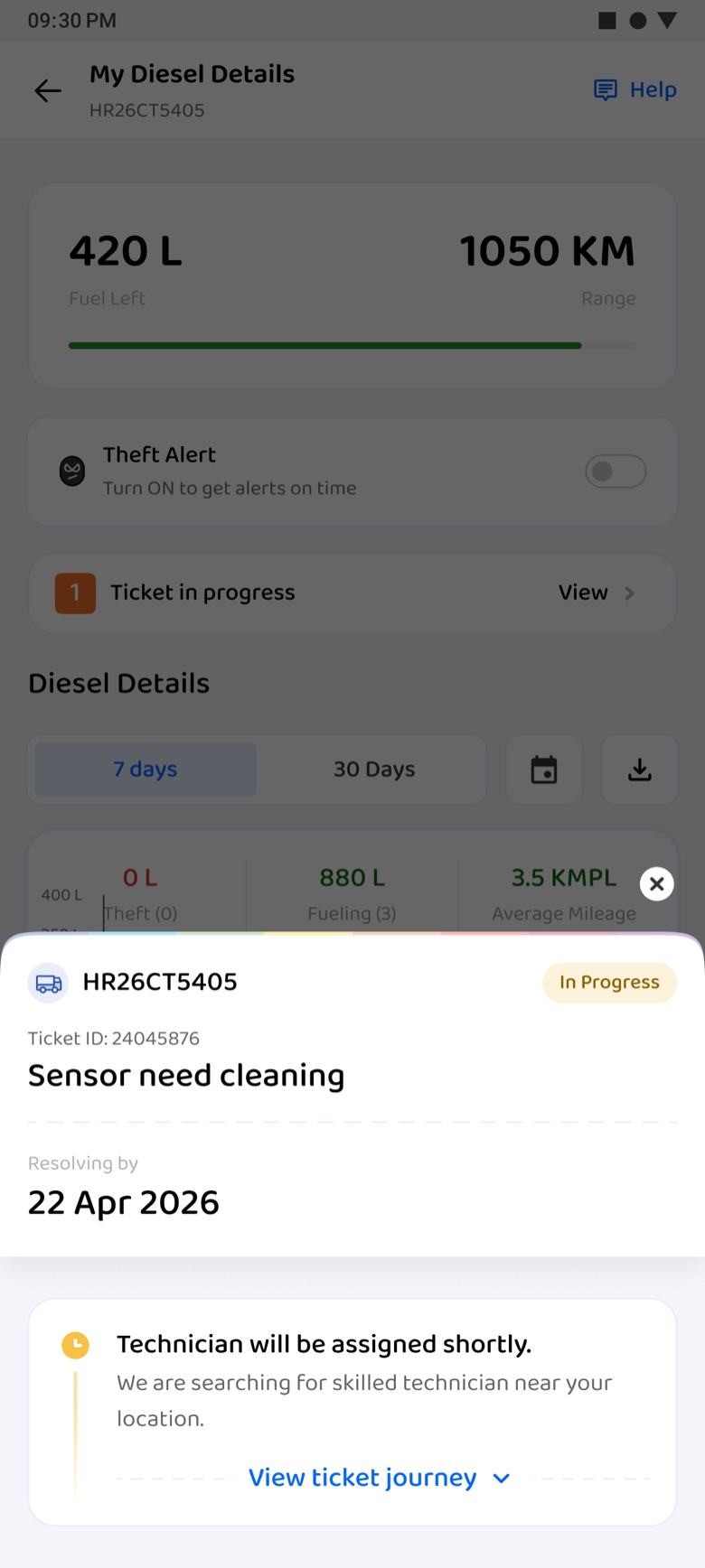 Sensor needs cleaning ticket sheet over the diesel page