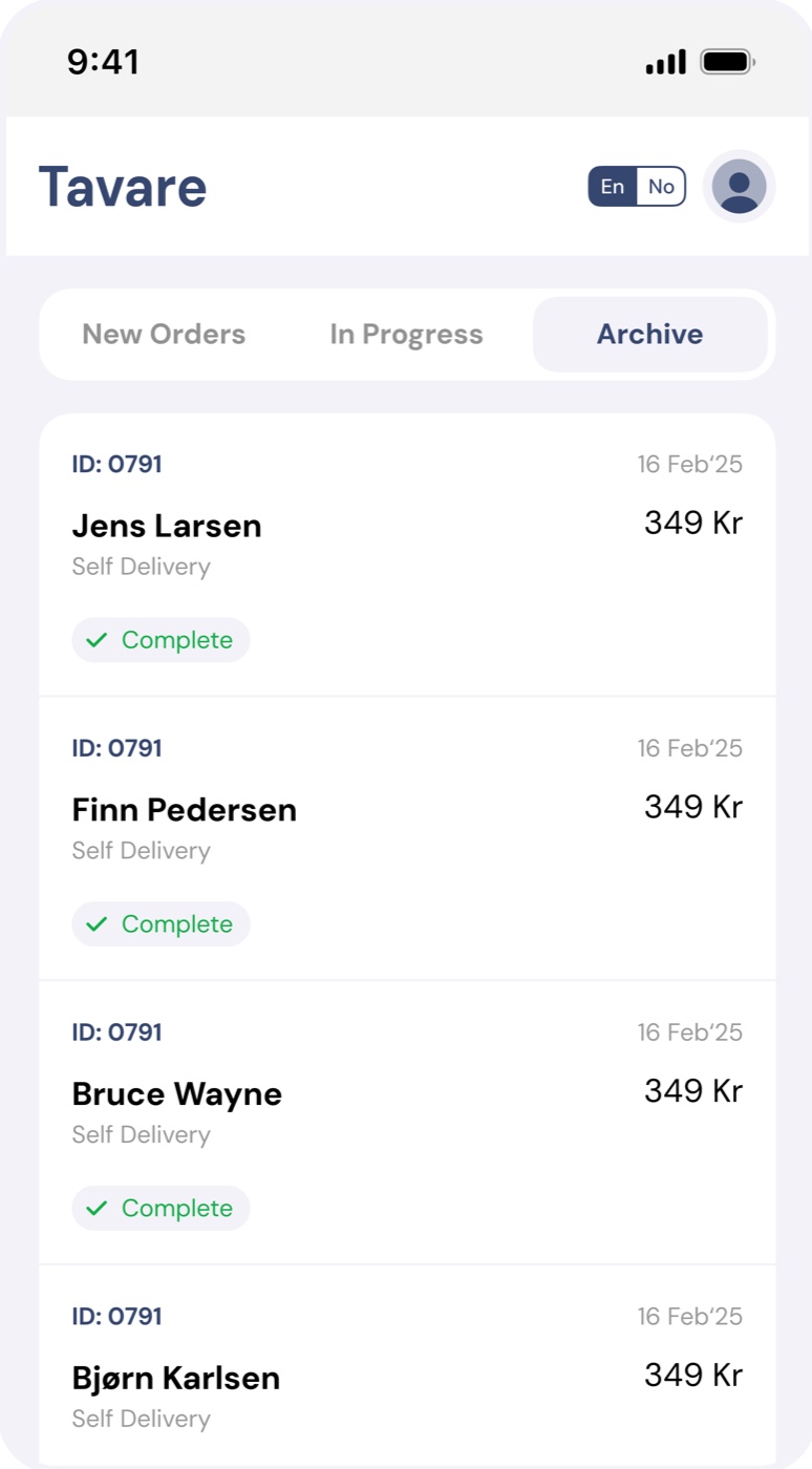 Archive: completed orders